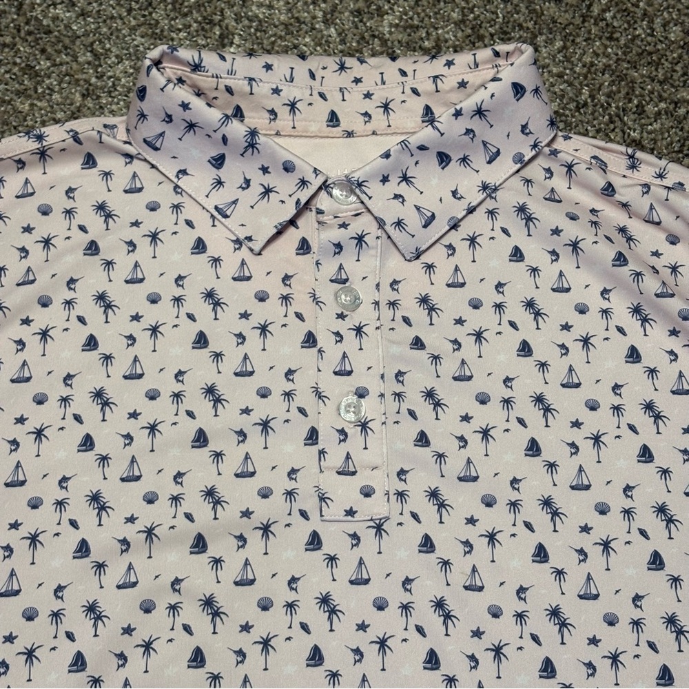 Straight Down Men’s Polo Large Palm Tree Sail Boat Print Pink - Picture 8 of 12